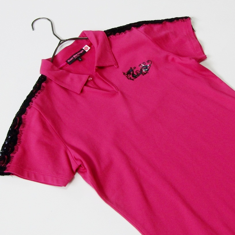 DANCE WITH DRAGON　ダンスウィズドラゴン　レディースゴルフレースポロシャツ　サイズ2_画像2