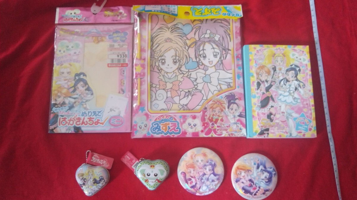当時物 レア ふたりはプリキュアMAXHeart グッズ 8個セット メモ帳 ぬりえではがきんちょ みずえ 塗り絵 缶バッジ 缶ケース 大量 まとめて_画像1