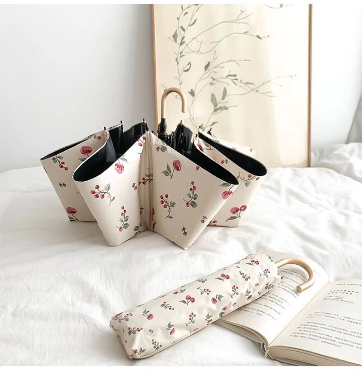 折り畳み傘 晴雨兼用傘 日傘 雨傘 丈夫 UVカット 紫外線遮断 可愛い さくらんぼ柄　フルーツ柄　8本骨　コンパクト　便利　ギフト　黄色_画像3