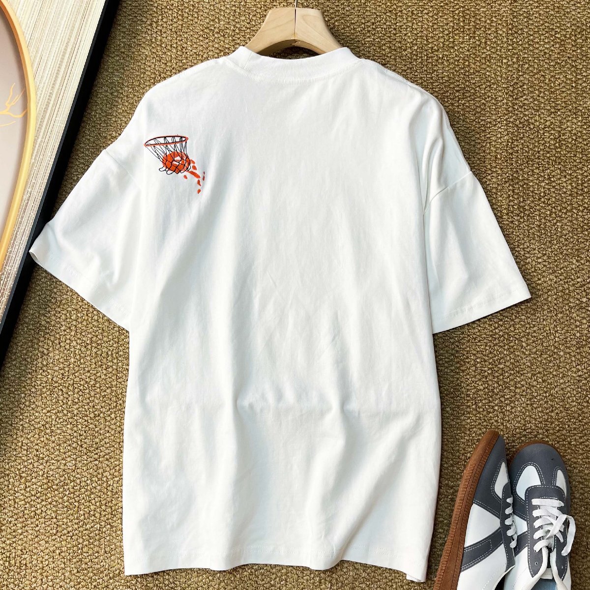 半袖 Tシャツ カナダ制造 コットン100％ 柔らかい 快適 ゆったり 丸首 バスケットボール トップス スウェット 街著 カジュアル 夏服 SIZE:L