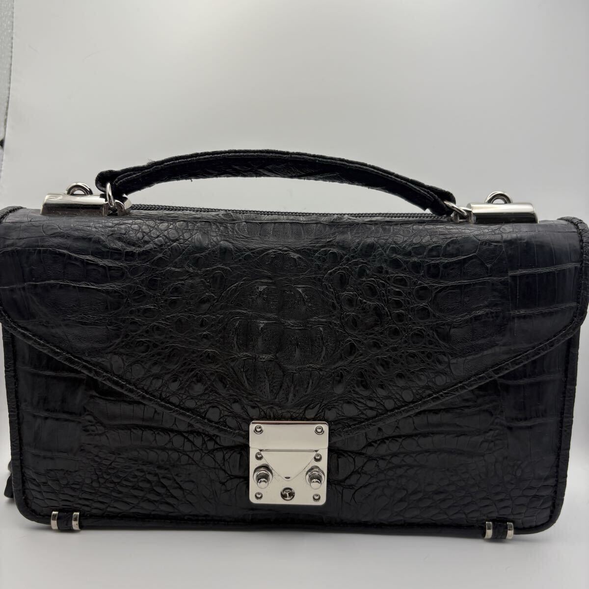 【美品】ホーンバック 希少! ワニ革 クロコ セカンドバッグ メンズ 長財布付き レザー カバン SECOND BAG MEN’S エキゾチックレザー