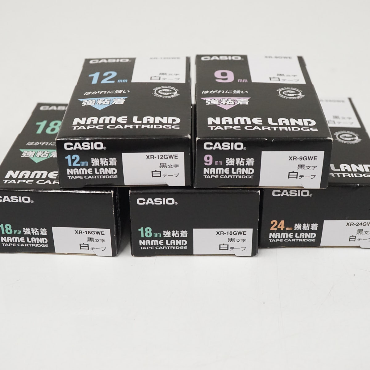 【未使用】CASIO NAME LAND カシオ ネームランド ラベルライター テープカートリッジ 5個 白地 黒文字 XR-GWE 強粘着 X7746_画像6