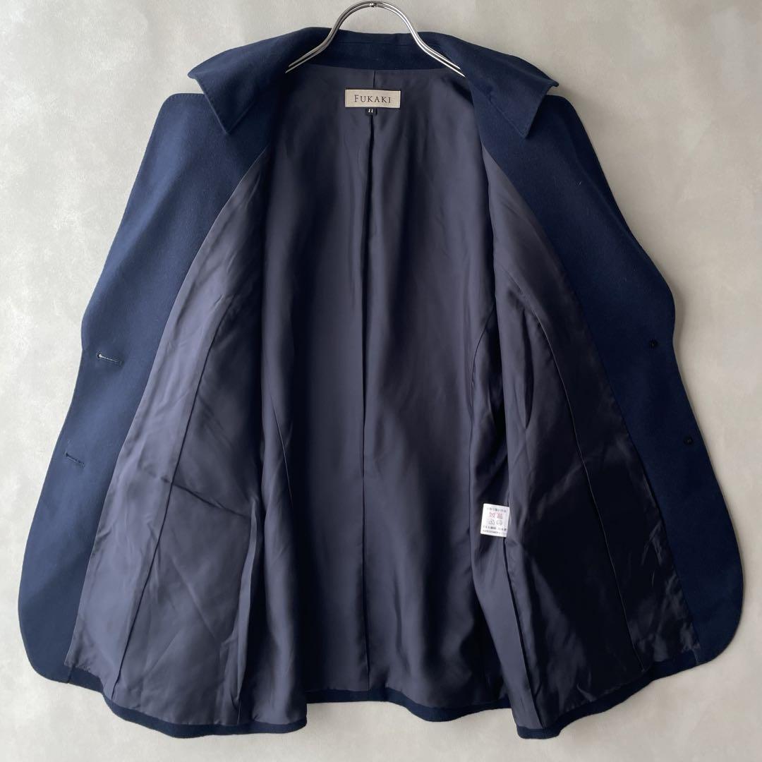 美品 FUKAKI 深喜毛織　サイズ11号　サイズL カシミヤ90%　テーラードジャケット レディース ネイビー_画像7
