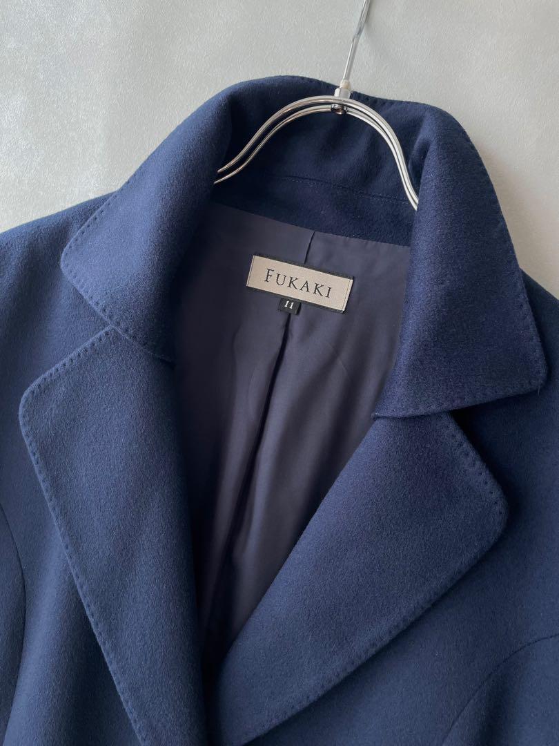 美品 FUKAKI 深喜毛織　サイズ11号　サイズL カシミヤ90%　テーラードジャケット レディース ネイビー_画像2