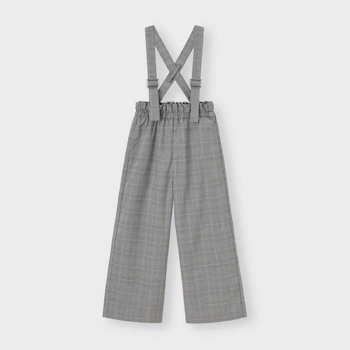 ★ GU ★ ジーユー GIRLS サスペンダー付きワイドパンツ / チェック グレー / 120 女の子_画像4