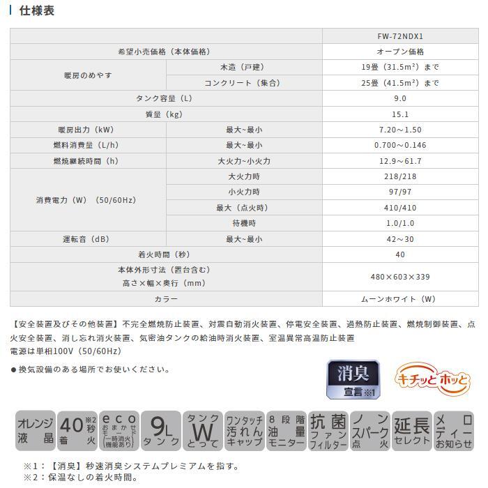 ダイニチ 石油ファンヒーター FW-72NDX1-W ムーンホワイト 木造19畳 コンクリート25畳タイプ 出力7.2kw タンク9.0Ｌファンヒーター