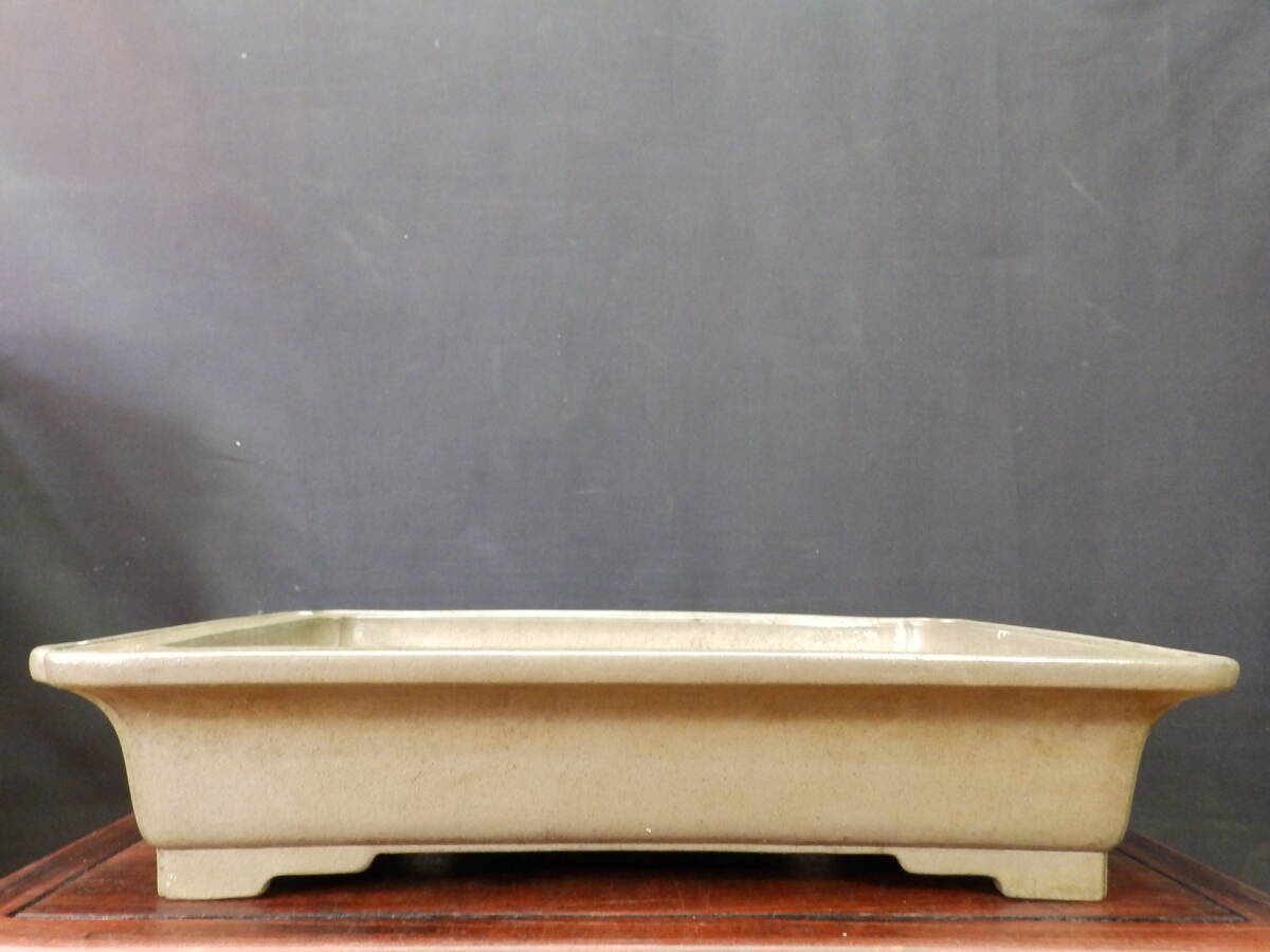 ★盆栽日和★　和鉢 【中野行山】 外縁隅入段足長方鉢　41.4㎝ (n・y)_画像1