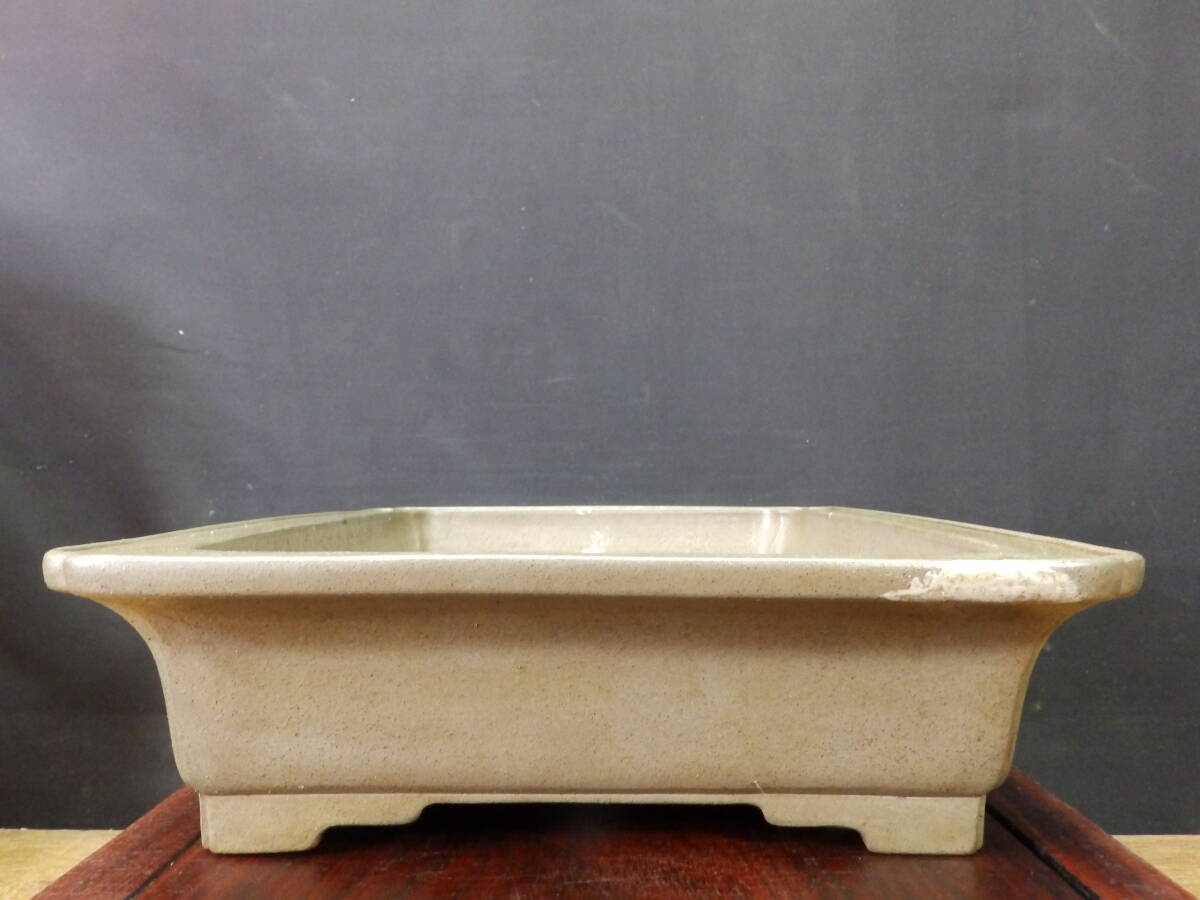 ★盆栽日和★　和鉢 【中野行山】 外縁隅入段足長方鉢　41.4㎝ (n・y)_画像3