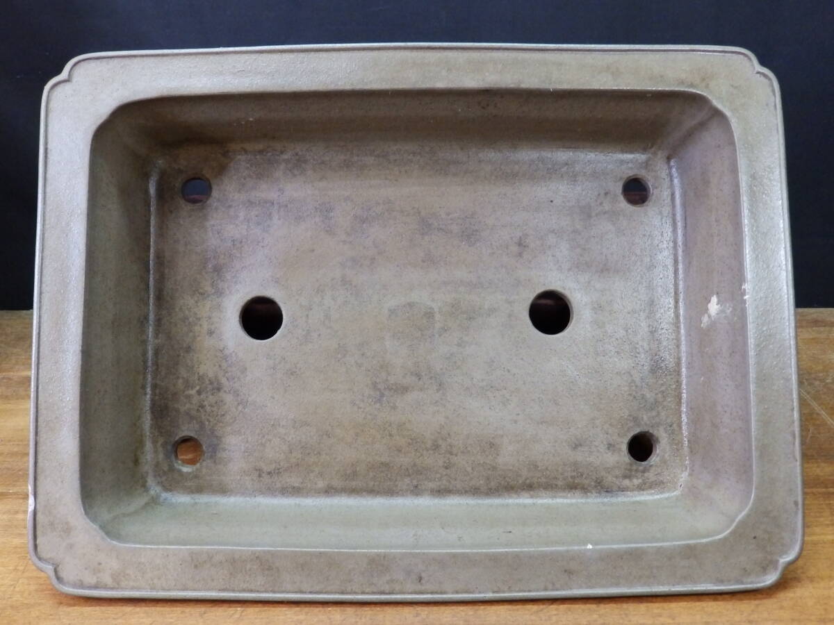 ★盆栽日和★　和鉢 【中野行山】 外縁隅入段足長方鉢　41.4㎝ (n・y)_画像6