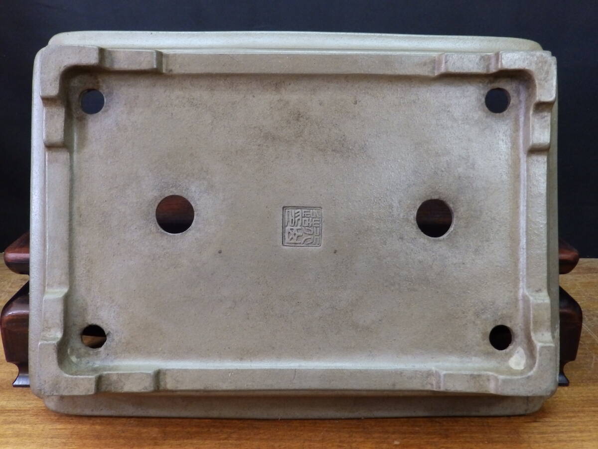 ★盆栽日和★　和鉢 【中野行山】 外縁隅入段足長方鉢　41.4㎝ (n・y)_画像7