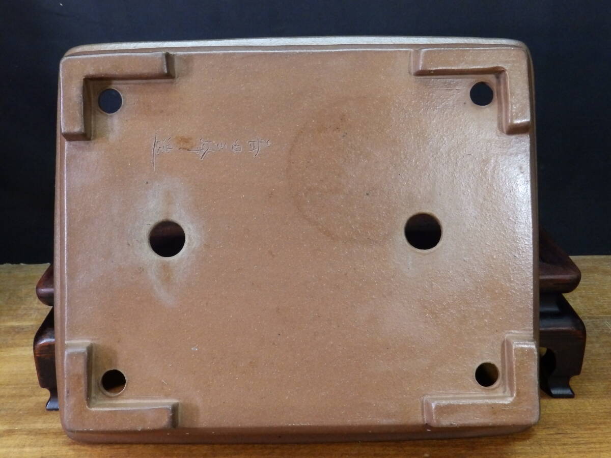 ★盆栽日和★ 和鉢 【斉田三峰】 外縁下帯長方鉢・手造り 40.3㎝ _画像7