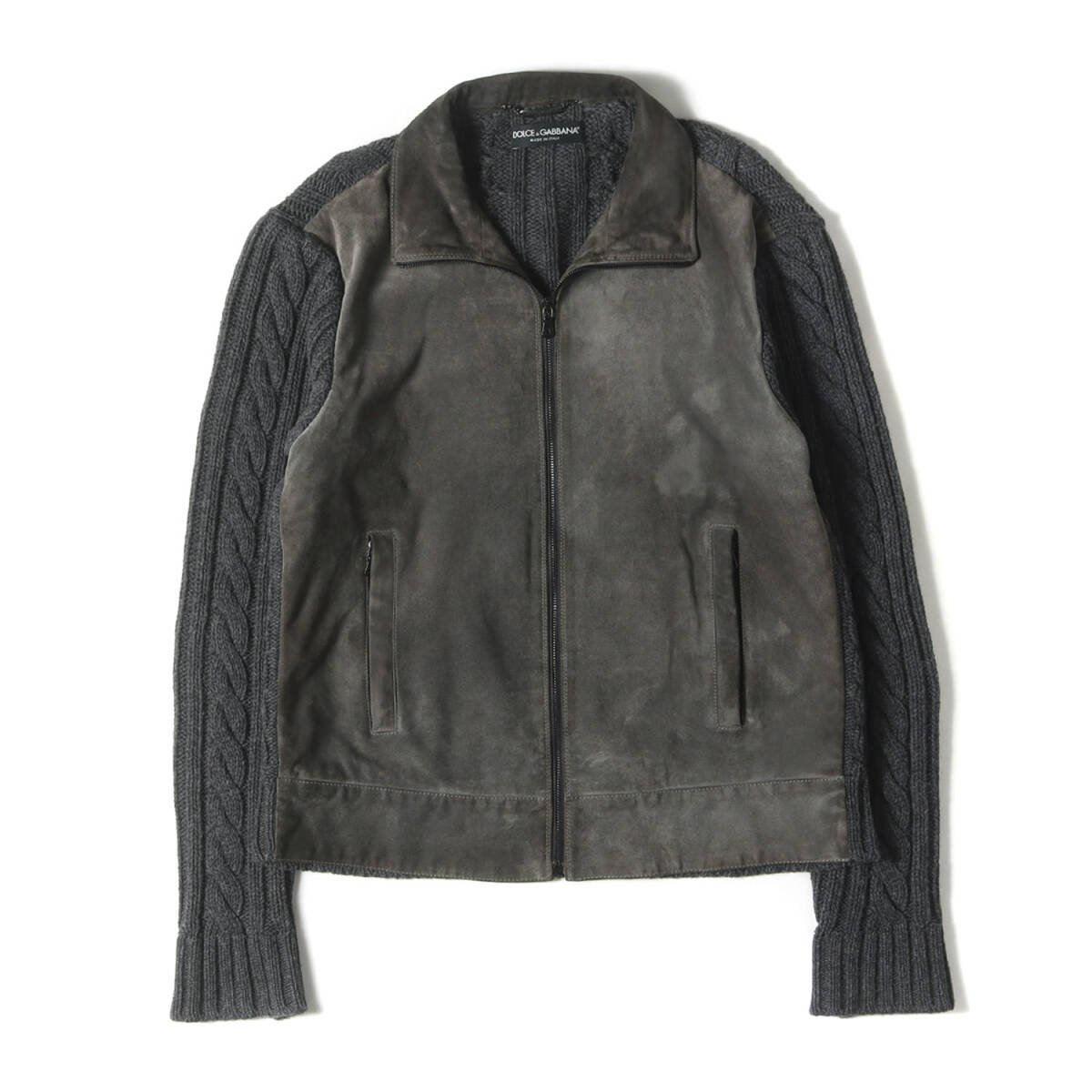 DOLCE&GABBANA ドルチェ&ガッバーナ ブルゾン グレー サイズ:50 | ケーブルウールニット 切替 スウェード レザー ブルゾン