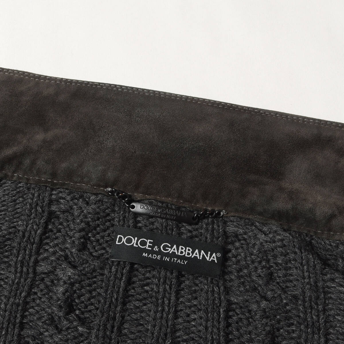 DOLCE&GABBANA ドルチェ&ガッバーナ ブルゾン グレー サイズ:50 | ケーブルウールニット 切替 スウェード レザー ブルゾン