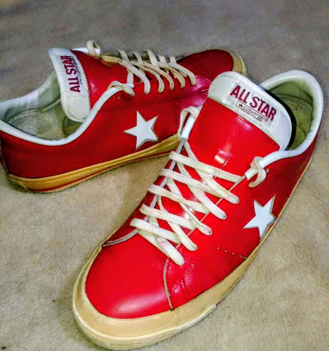 希少 旧タグ 日本製 ★CONVERSE コンバース★ 本革 レザー ONE STAR ワンスター スニーカー シューズ 靴 レッド サイズ US8/26.5cm_画像1