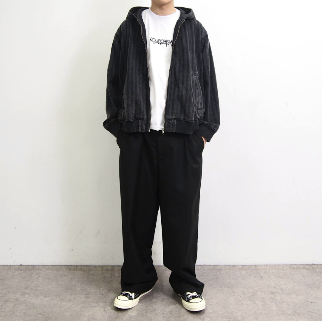 新品 定価15400円 フーズフーギャラリー デニム フード ジップ ブルゾン 黒 ブラック メンズ XL レディース ストライプ パーカ ジャケット_画像7