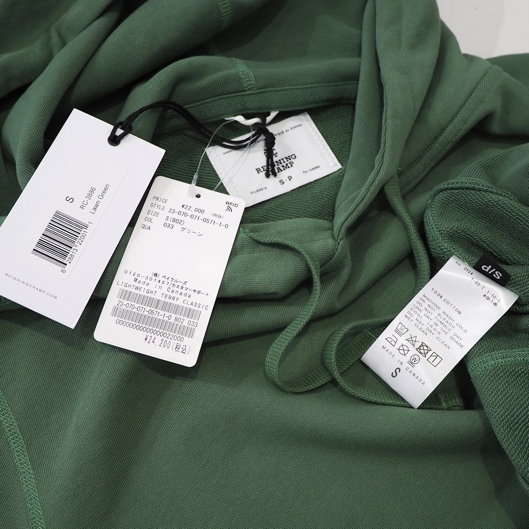新品 S 定価24200円 レイニングチャンプ 上質 ライト ウエイト スウェット フーディー 緑 くすみ グリーン メンズ REIGNING CHAMP パーカー_画像6