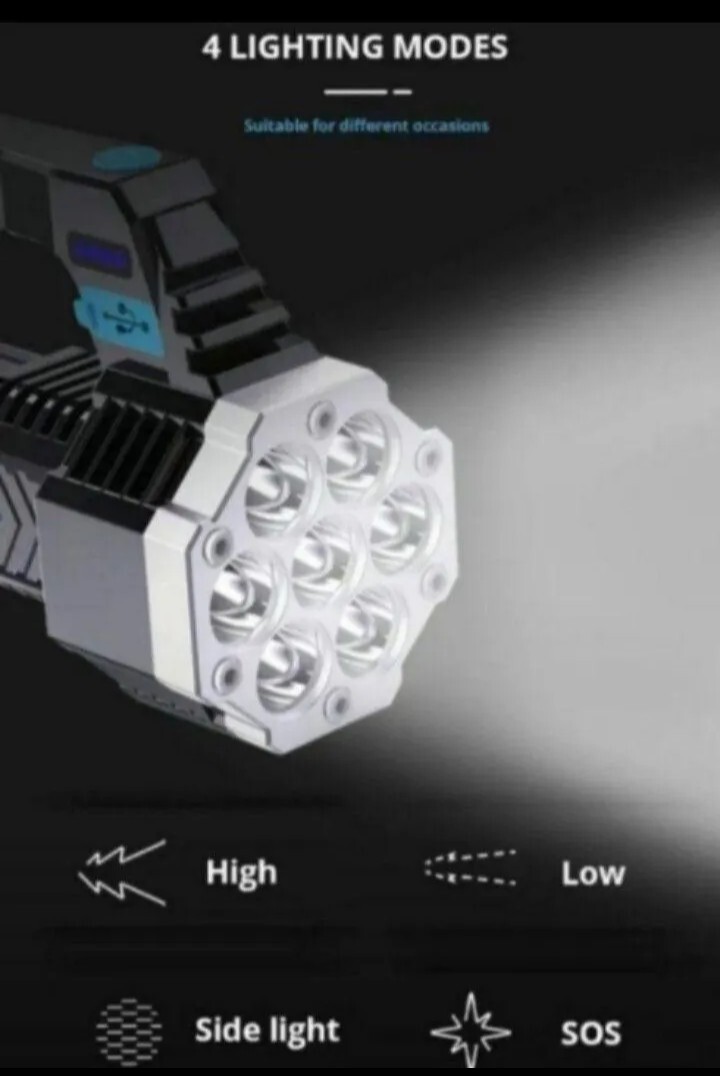 NEW】懐中電灯 7LEDハンディライト 超高輝度 COB搭載！IPX4防水、防塵 、釣り、アウトドア ブラック！新品 送料無料_画像4