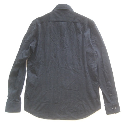 美品!!インターメッツォ INTERMEZZO*ストライプ柄ストレッチポリコットンワイドスプレッドカラーシャツ M 黒 ブラック D'URBAN ダーバン_画像9