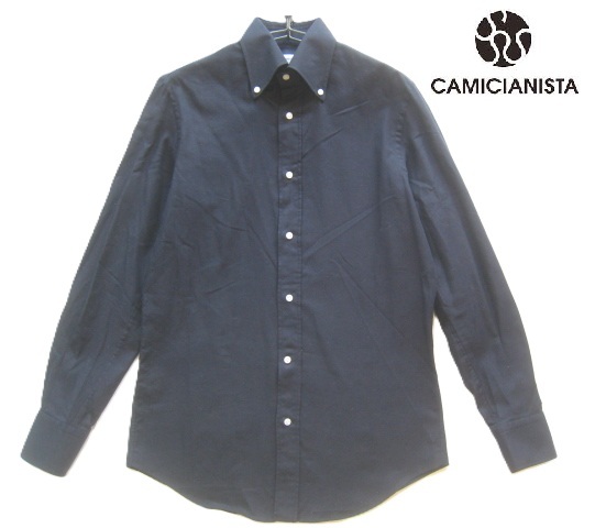 美品!!カミチャニスタ CAMICIANISTA*SLIM FIT 美シルエット オックスフォードボタンダウンシャツ 38-15 実寸S 濃紺 ネイビー_画像1
