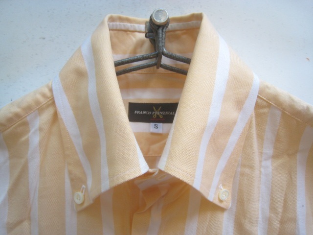極上イタリア製!!フランコプリンツィバリー FRANCO PRINZIVALLI*ストライプ柄オックスフォードボタンダウンシャツ 38 S ベージュ×白_画像3
