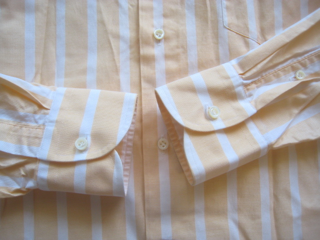 極上イタリア製!!フランコプリンツィバリー FRANCO PRINZIVALLI*ストライプ柄オックスフォードボタンダウンシャツ 38 S ベージュ×白_画像6