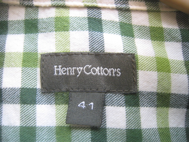 高級ブルガリア製!!ヘンリーコットンズ Henry Cotton's*ロゴ刺繍 チェック柄コットンボタンダウンシャツ 41 実寸XL グリーン系_画像4