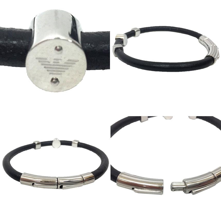 送料無料 EMPORIO ARMANI エンポリオアルマーニ レザー ブレスレット ブラック 黒 メンズ aq11869