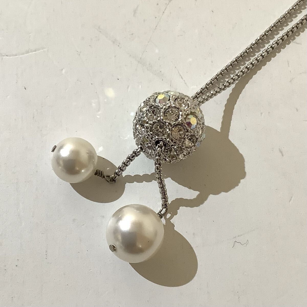 SWAROVSKI スワロフスキー ネックレス シルバー パヴェボール パール ビジュー アクセサリー アンティーク レディース 箱付き 中古品