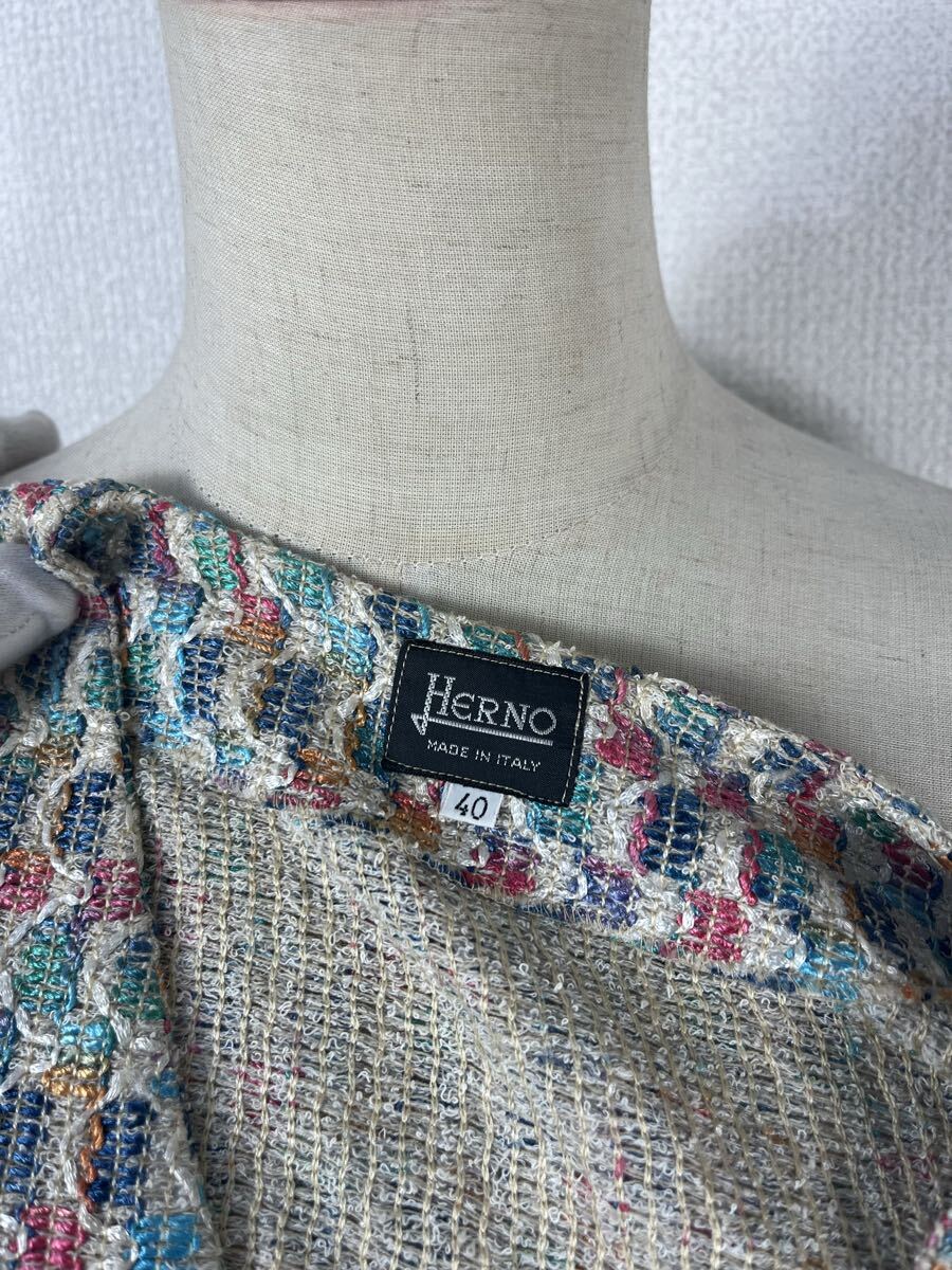 vintage HERNO ヴィンテージ　ヘルノ　レディース　ツイード　 カーディガン　コート　アウター　ジャケット_画像4