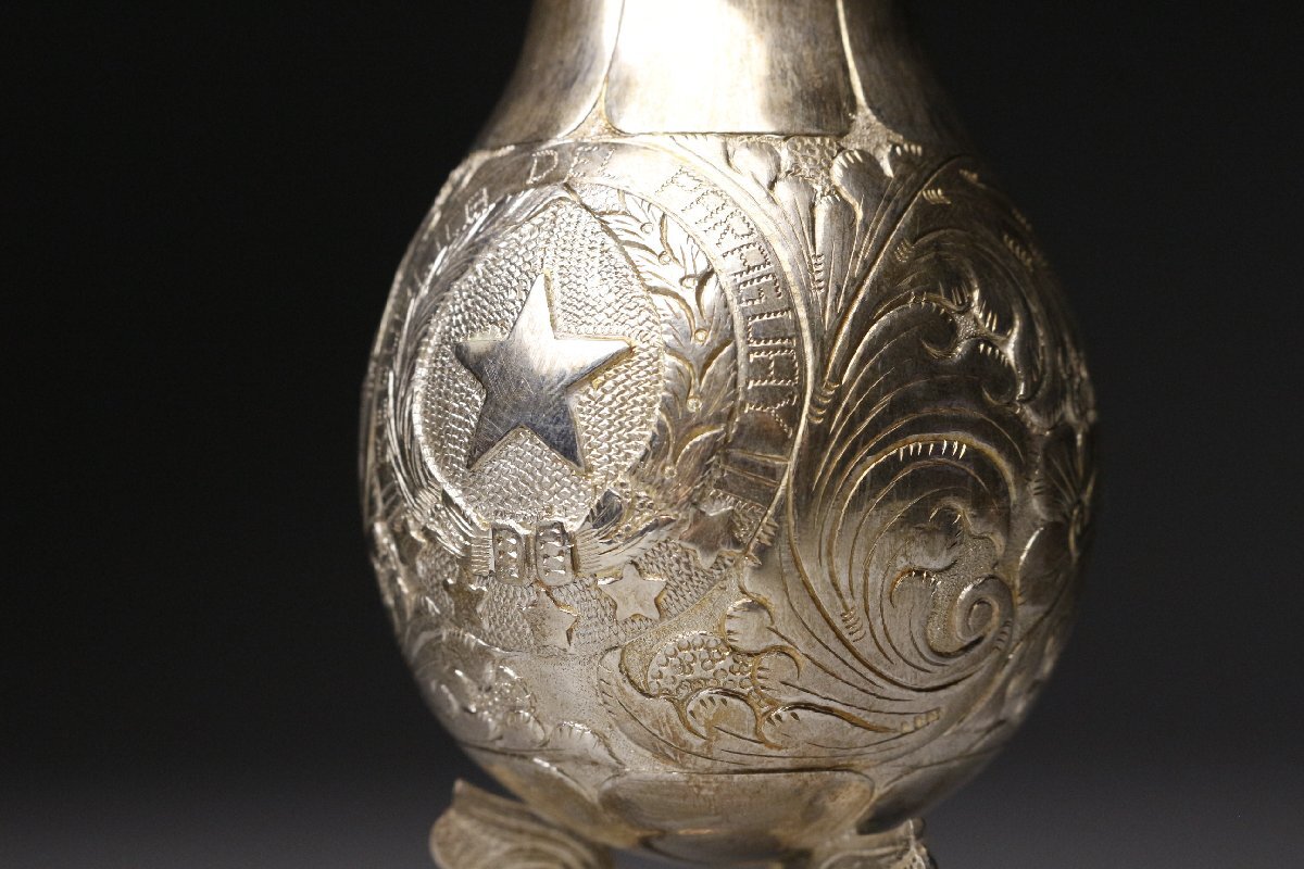 【LIG】パラグアイ製 銀製 マテカップ ボンビージャ 800刻印 総重量191g ティーセット 細密造 マテ茶 アンティーク [.RW]25.9_画像4