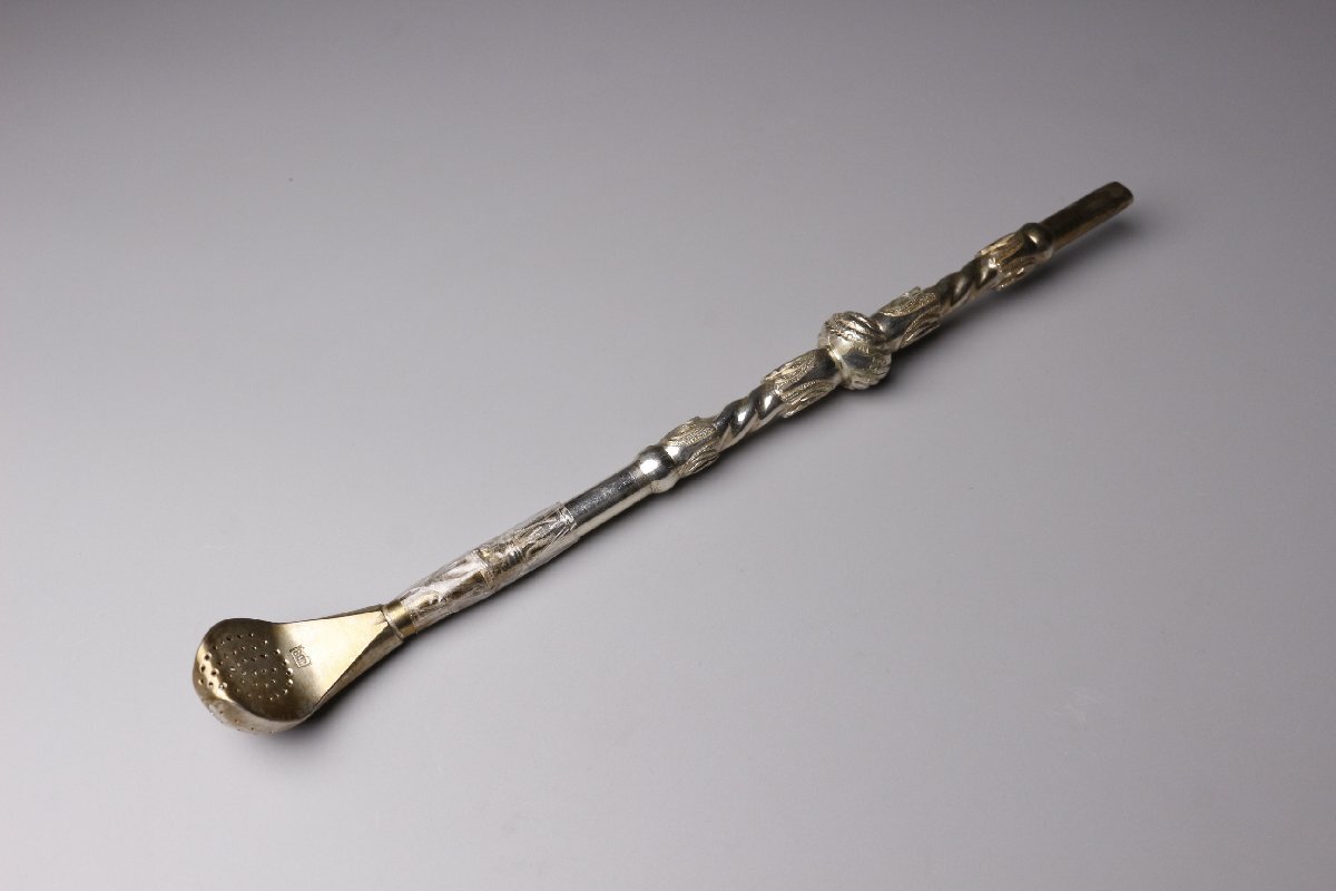 【LIG】パラグアイ製 銀製 マテカップ ボンビージャ 800刻印 総重量191g ティーセット 細密造 マテ茶 アンティーク [.RW]25.9_画像7