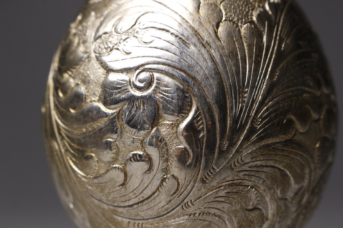 【LIG】パラグアイ製 銀製 マテカップ ボンビージャ 800刻印 総重量191g ティーセット 細密造 マテ茶 アンティーク [.RW]25.9_画像6