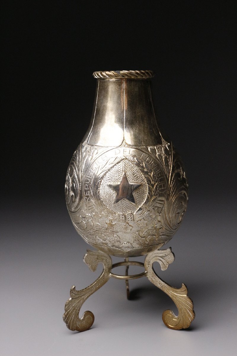 【LIG】パラグアイ製 銀製 マテカップ ボンビージャ 800刻印 総重量191g ティーセット 細密造 マテ茶 アンティーク [.RW]25.9_画像3