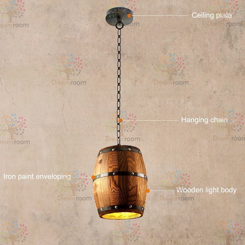 ビンテージ 樽型ペンダントライト カフェ バー ライト天井ランプ レストラン ぶら下げ照明 木制 ワイン樽 モダン【D-119】