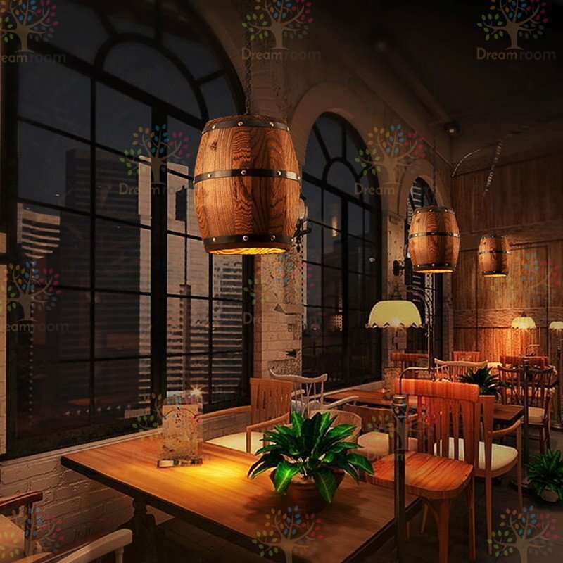 ビンテージ 樽型ペンダントライト カフェ バー ライト天井ランプ レストラン ぶら下げ照明 木制 ワイン樽 モダン【D-119】