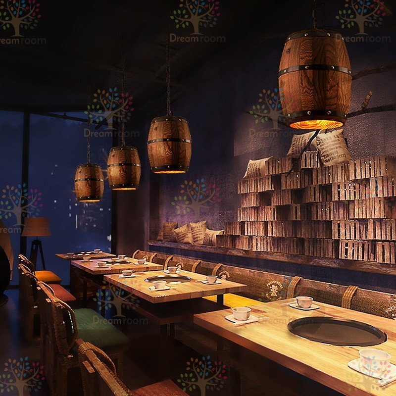 ビンテージ 樽型ペンダントライト カフェ バー ライト天井ランプ レストラン ぶら下げ照明 木制 ワイン樽 モダン【D-119】