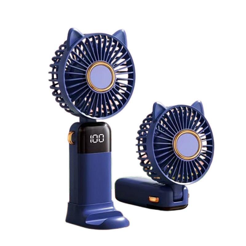 ★ハンディファン 扇風機 充電式 モバイル デジタル液晶 5段階風量調整 ネイビー