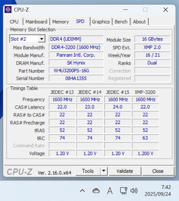 CFD DDR4-3200 32GB (16GBX2枚) USED