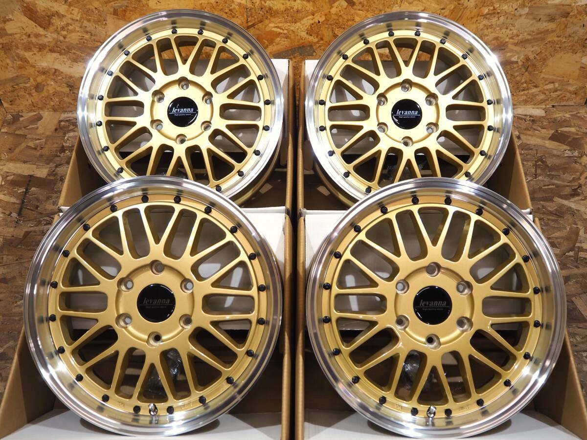 即納☆車検対応☆高級 ゴールド メッシュ 深リム levanna V10LTH 18inc7.0J+38 JWL-T TOYO H30 ホワイトレター 225/50R18 ハイエース 200系_画像1