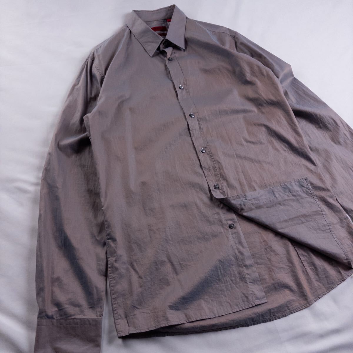 Euro Vintage HUGO BOSS ヒューゴボス コットン スリムフィット レアカラー 光沢 ドレープ ラグジュアリー ドイツ ドレス デザインシャツ_画像5