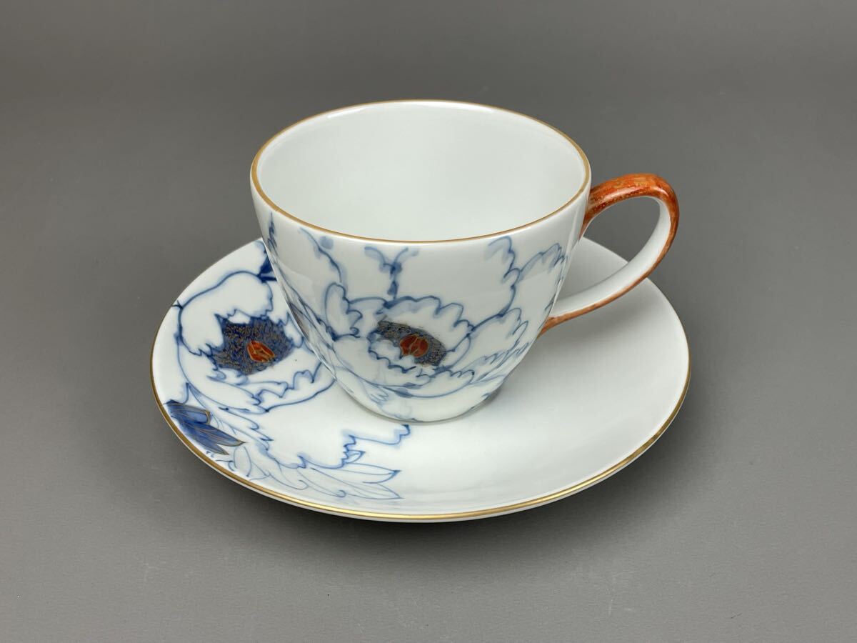 未使用 保管品 宮内庁御用達 九谷焼 山本長左 カップ&ソーサー 華王 牡丹 金彩 コーヒーカップ ティー 兼用 珈琲碗 高級洋食器 _画像1