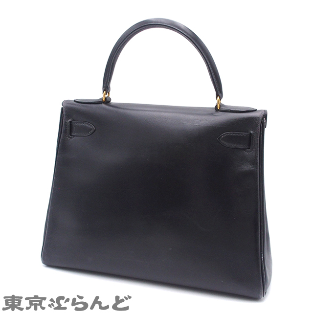 101792009 エルメス HERMES ケリー28 内縫 ヴィンテージ 〇G刻印 ブラック ゴールド金具 ボックスカーフ ハンドバッグ レディース_画像2