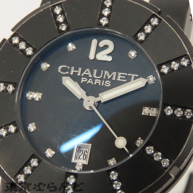 101820213 1円 ショーメ Chaumet クラスワン W1722E-33M ブラック チタン ラバー ダイヤモンドベゼル 622E 腕時(shí)計(jì) レディース クォーツ