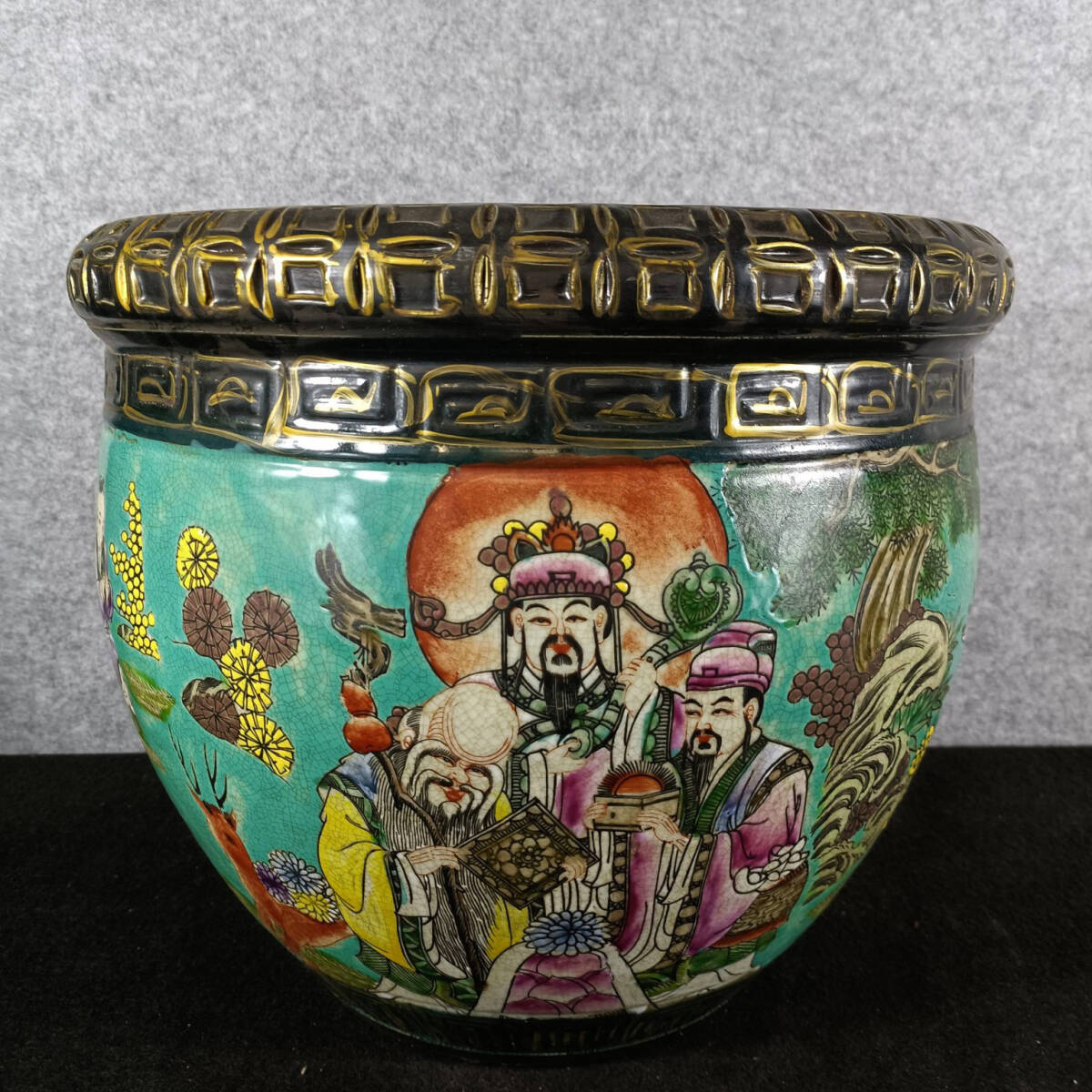 TM9#8347【3.1】中国骨董 人間国宝 磁器【清代の粉彩福禄寿紋壺です】工芸品 施釉陶 青花磁 陶芸 精美彫 置物 收藏品