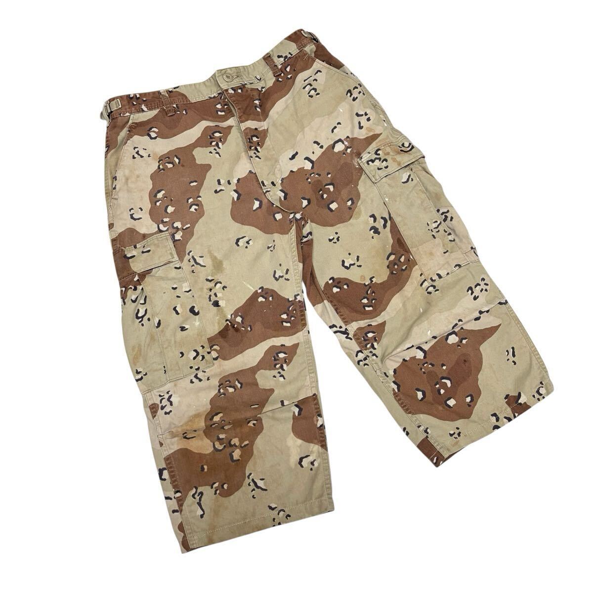 ※2 TROUSERS DESERT トラウザーズデザート 5部丈カーゴパンツ ベージュ系 チョコチップカモ ミリタリー ナイロン 綿 メンズ サイズL相当の画像1