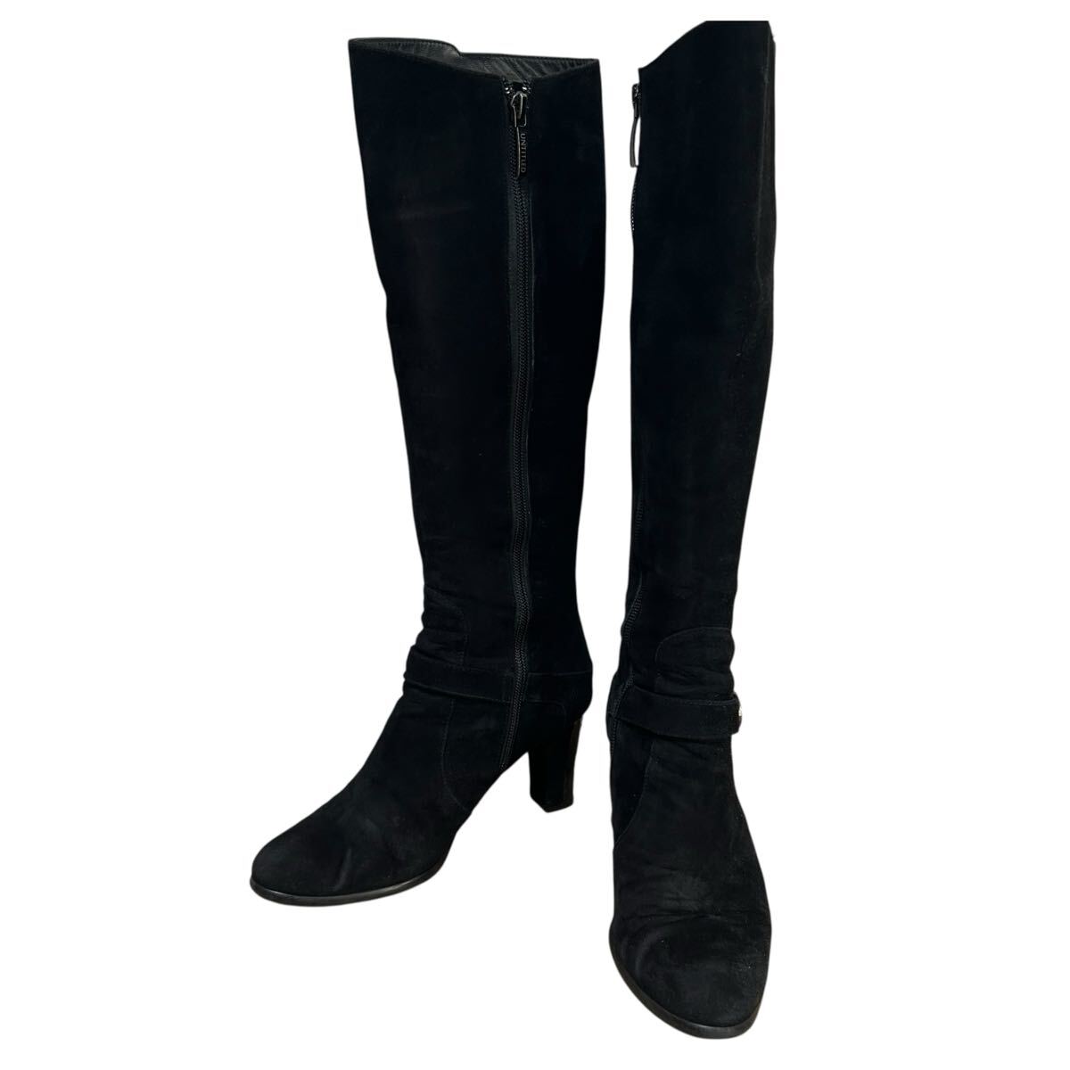 ※LB UNTITLED レザーロングブーツ スエード サイドジップ ブラック 日本製 23cm_画像1