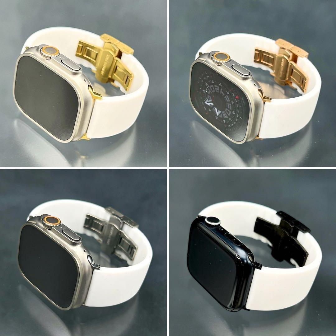 ホワイト アップルウォッチ　ワイド幅　ラバーベルト　特殊バックル付き ウルトラ　４９m m_画像6