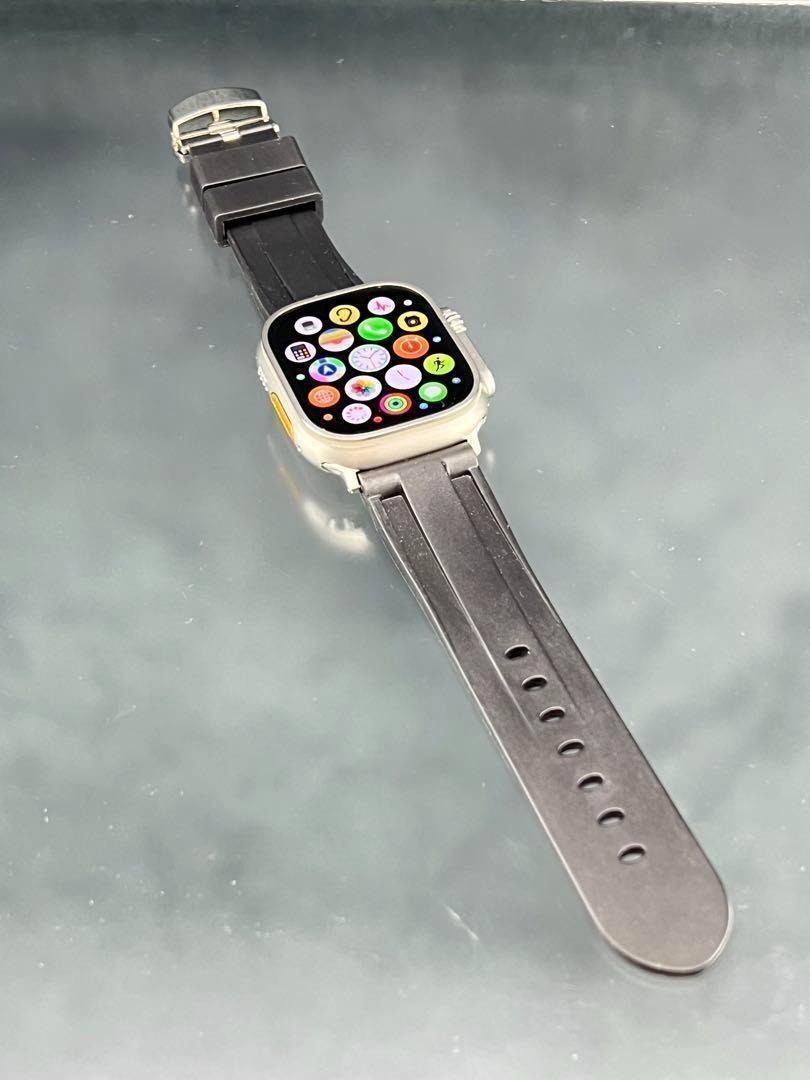 アップルウォッチ ブラック ディープ ラバー ベルト 尾錠バックル付 49mm ウルトラ_画像6