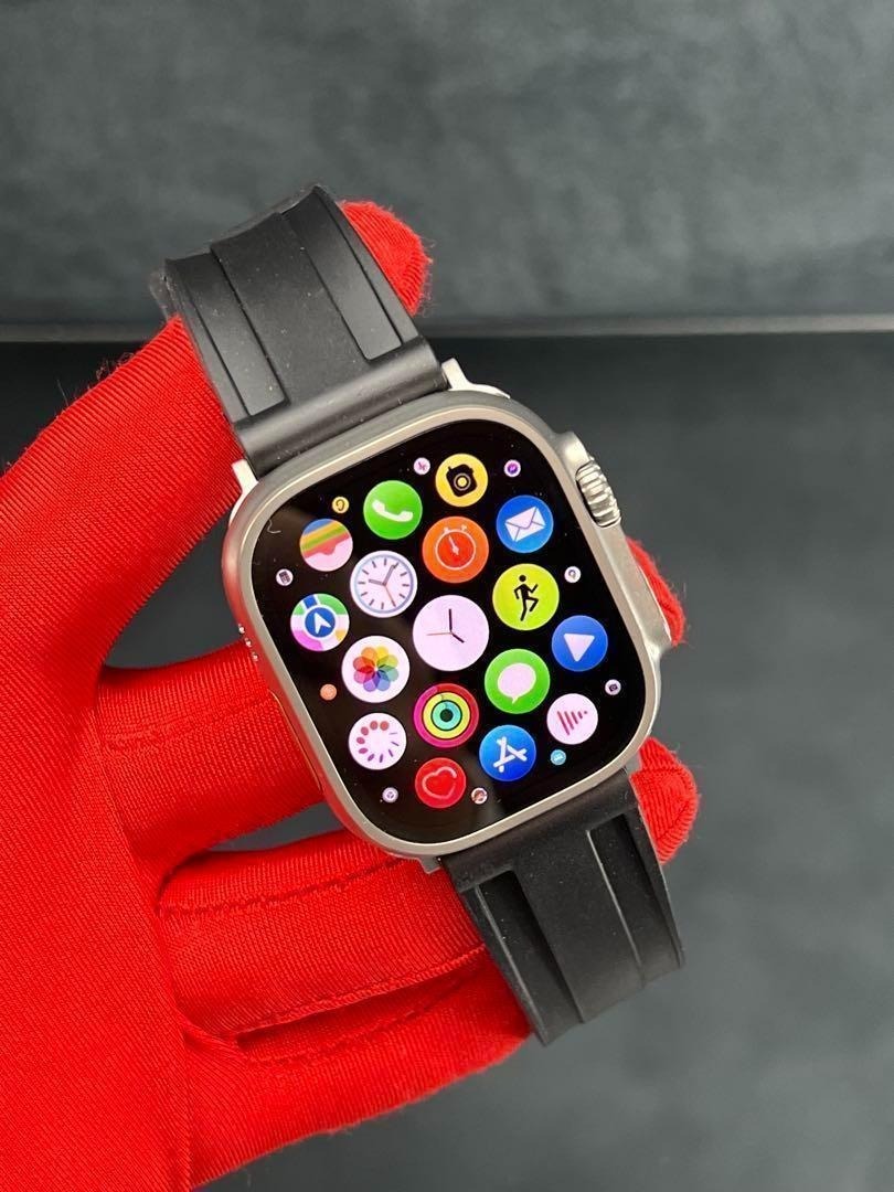 アップルウォッチ ブラック ディープ ラバー ベルト 尾錠バックル付 49mm ウルトラ_画像8