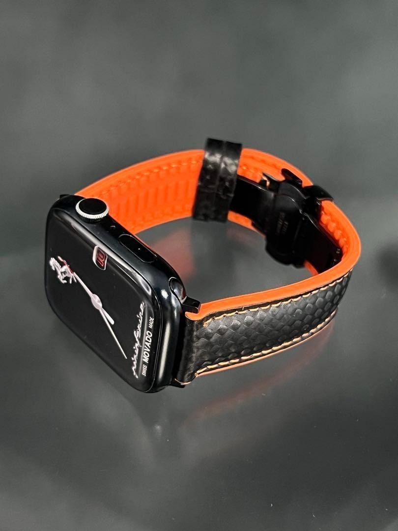 アップルウォッチ カーボンxラバー ベルト dバックル付 49mm 46mm 45mm 44mm 41mm 40mm ウルトラ_画像7